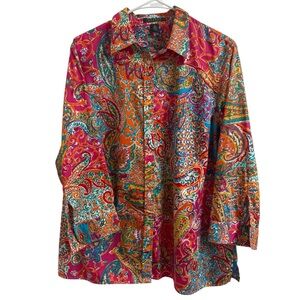 Lauren Ralph Lauren Womens Size 1X Vibrant Paisley 3/4 Sleeve Lightweight Blouse